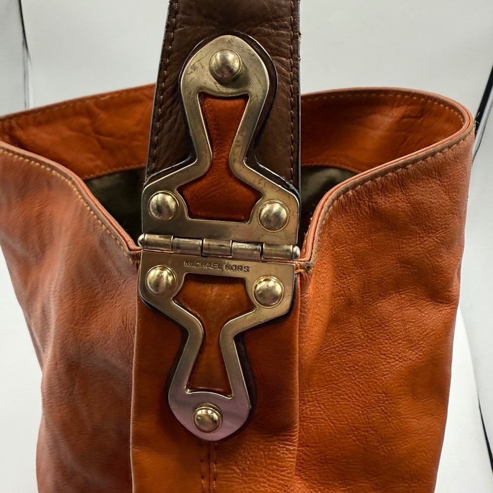 Michael Kors Leather Hobo Bag Large Orange Boho Chic Slouchy Shoulder Bag READ - Picture 6 of 15